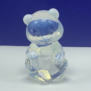FENTON TEDDY BEAR vintage birthday glass figurine sculpture statue opalescent irredescent vtg retired original Frosted snow crest paws ears