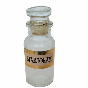 Vintage Glass Spice Jar for rack Japan 1950s model 73 apothecary vtg antique bottle mcm kitchen decor gift gold pink label Marjoram