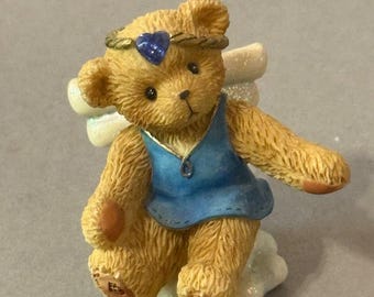 Figura de osito de peluche vintage Enesco, antropomórfica, con gemas de septiembre, ángel oso