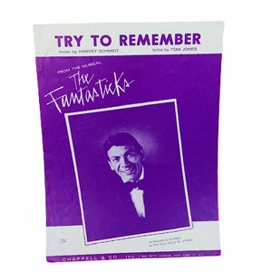 SHEET MUSIC ANTIQUE song book vintage paper ephemera vtg mcm collectible Broadway New York 1960 The Fantasticks try to remember ed ames AC1
