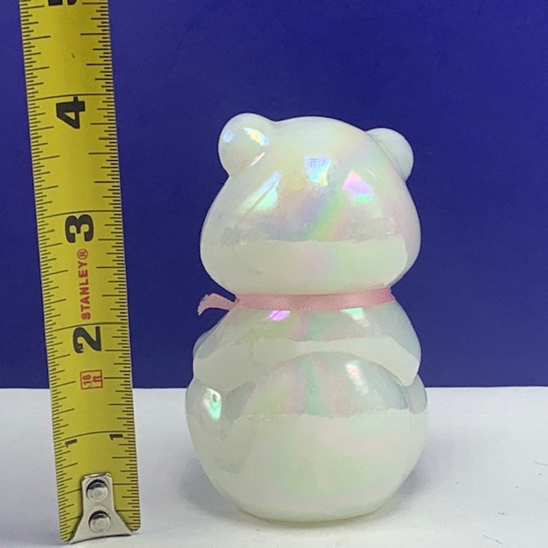 FENTON TEDDY BEAR vintage birthday glass figurine sculpture statue opalescent irredescent vtg retired original milk white pink rose necklace