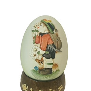 Anri Ferrandiz Italy Hand Carved Egg Figurine Vtg Signed RARE Stand Base Flowers