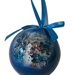 Hummel Christmas Ornament Goebel Figurine Germany Blue Ball Ribbon Snowman Frost