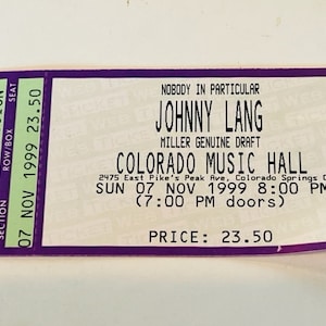 Johnny Lang Ticket Stub vintage music memorabilia rock band pop country metal rap éphémère Colorado CO 1999 Music Hall miller draft genuine