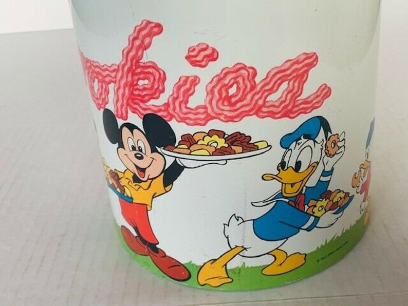 Walt Disney Cookie Jar vtg Cheinco J Chein co metal can lid Mickey Goofy Donald