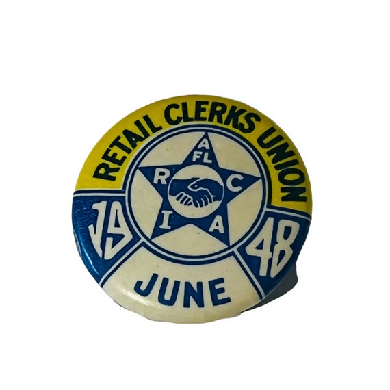 Retail Clerk Trade Union Pin Button Pinback Basti… - image 1