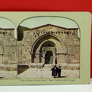 STEREOVIEW SEPIA PHOTOGRAPH antique photo picture americana vintage vtg usa ephemera us made 1896 Jesus Christ church built over tomb virgin