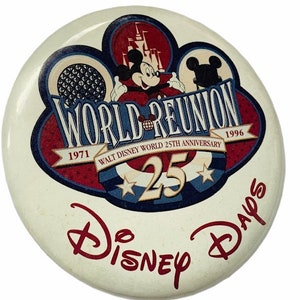 DISNEY WORLD PINBACK pin button vintage walt disneyland souvenir theme park apparel vtg 1996 Mickey Mouse 25th reunion days 25