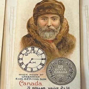 Wills Time Money Cigarette Tabac Carte à collectionner 1908 WD Bristol HO Canada Québec
