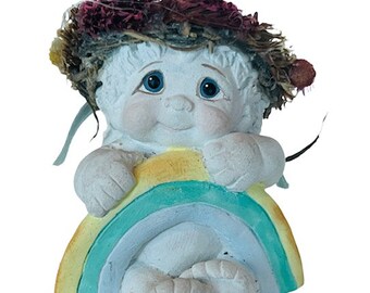 Dreamsicles Figurine Kristin signed Cast Art Stone Angel Cherub Rainbows End vtg