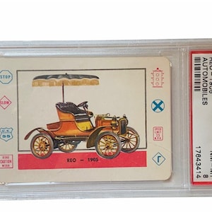 Planes Trains Ships Cars Automobiles Trading Collectors Card 1958 Cardo Trading Leaf Guild Graded Mint PSA 8 Reo 1905 gas buggy