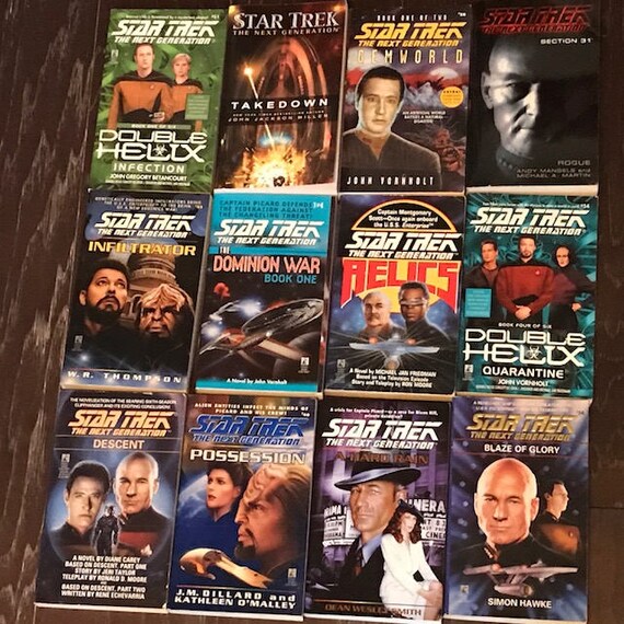 Star Trek Books Vintage Mixed Lot Of 12 Science Fiction Sci Fi Next Generation Picard Worf Data Double Helix Section 31 Takedown Dominion 1 - 