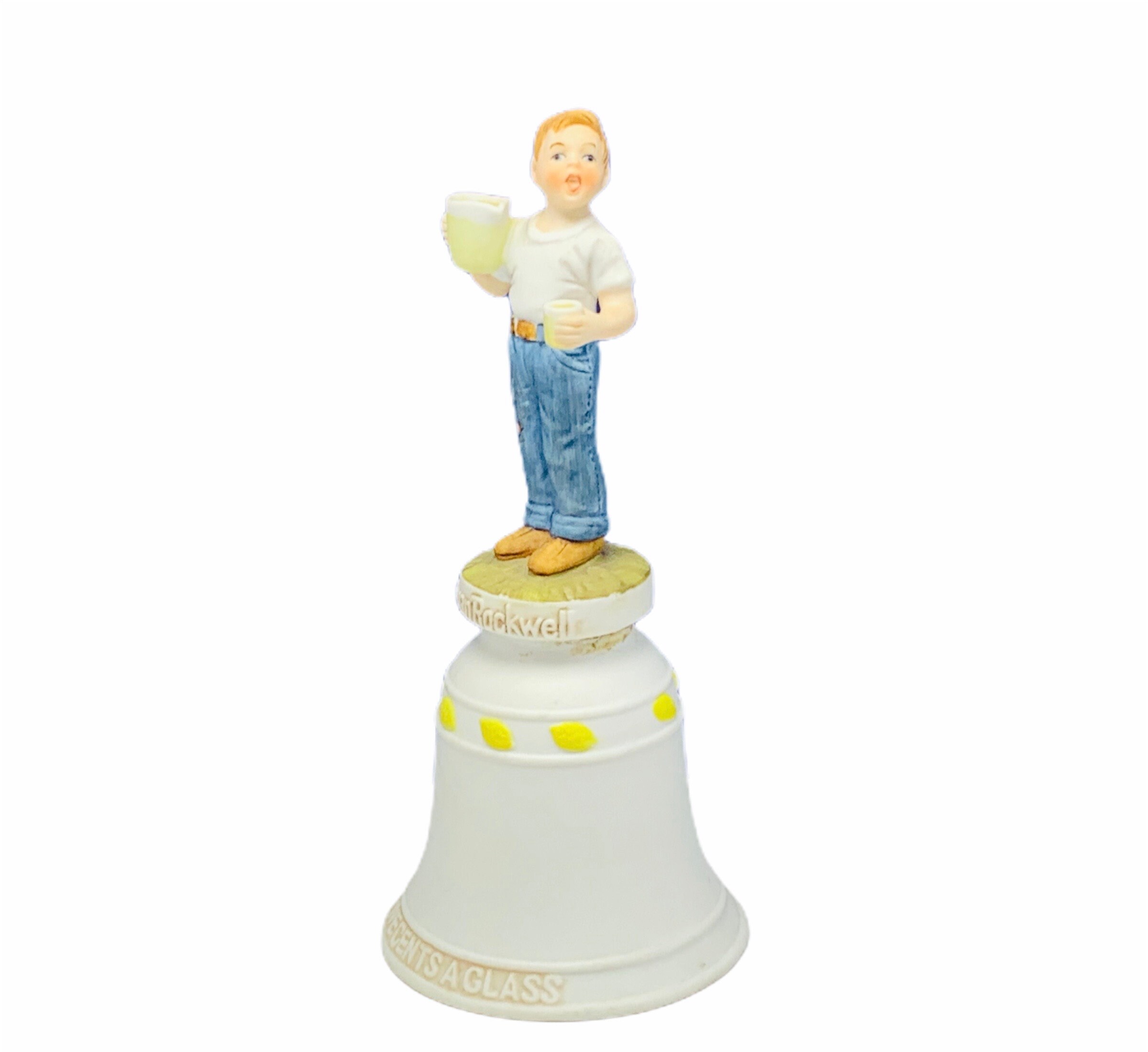 Norman Rockwell Bell Figurine 1978 River Shore Vintage Porcelain Sculpture Gift Decor Saturday Evening Post Five Cents A Glass Lemonade