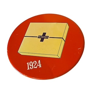 Kleenex Tissue Button pinback pin slogan vtg advertising red antique ad USA 1924
