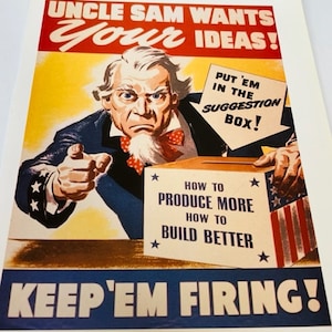 World War Advertisement Ad vtg print litho 12X9 WW2 WWII Uncle Sam Crop Corps us AC1
