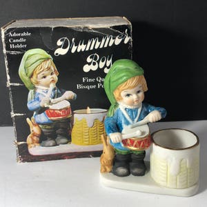 1978 JASCO LUVKINS Kerzenhalter Weihnachten Kerze Halter Urlaub Little Drummer junge Kaninchen entzückende blau grün Vintage Geschenk Figur