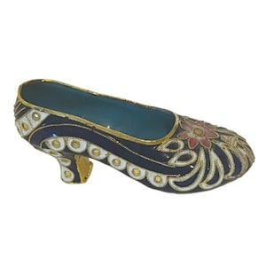Cloisonne Shoe Heel Slipper figurine antique vtg floral France French limoges