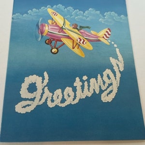 Grußkarte Ephemera vtg Papa Moon 1981 Flugzeug Ilene Astrahan South Laguna