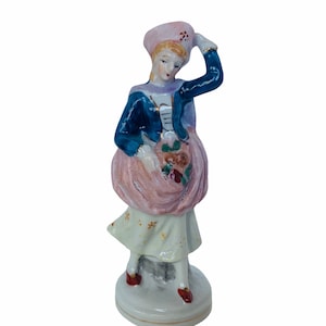 OCCUPIED JAPAN FIGURINE 1930er Jahre Porzellan Sammler stückbar viktorianischen Geschenk Dekor Damen Mode Dame Frau Art Deco Blumen Verkäufer Blumen Verkäufer