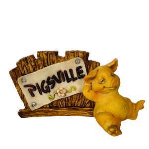 Pigville Schweinchen Figur Schweinchen anthropomorph pm westland vtg Schild Display