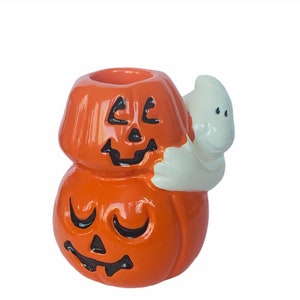 Hallloween ghost figurine vtg pumpkin jack o lantern candle holder votive horror