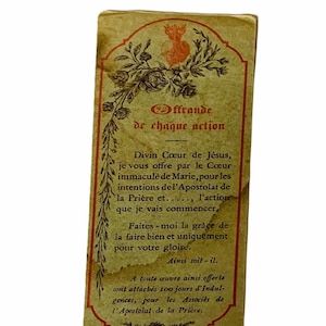 HOLY PRAYER CARD vintage Catholic Christian Jesus God Mary paper antique ephemera church gift decor 1956 Offrande chaque action paris france