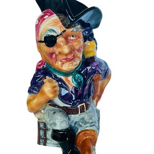 Shorter Son Toby mug cup jug Staffordshire vtg mcm England signed Pirate 5&quot; peg leg eye patch parrot shoulder