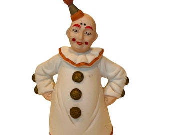 Aldon Creepy Clown Bell figurine vtg carnival circus jester barnum bailey 1985