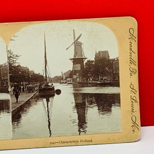 STÉRÉOVIEW sépia photographie photo antique americana Vintage VTG USA éphémères nous fait 1896 moulin à vent de la Hollande moulin caractéristique