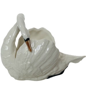 Swan Figurine Bowl Florence Italy porcelain sculpture goose geese bird vtg art