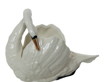 Swan Figurine Bowl Florence Italy porcelain sculpture goose geese bird vtg art