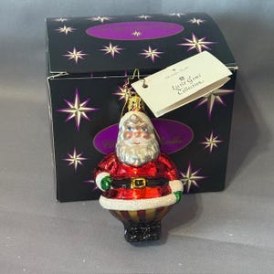 Vintage Christopher Radko Glass Christmas Ornament Box Little Gems Santa Claus