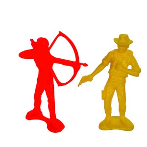 Plastic Cowboys Western Indians Native Toy Figures lot vtg neon bright color bow