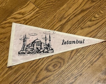 Vintage Pennant Flag Historical Memorabilia 1960s Istanbul 2 Two Sided Ayasofya