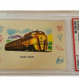 Aviones Trenes Barcos Coches Automóviles Trading Collectors Card 1958 Cardo Trading Leaf Guild Graded Mint PSA 8 Talgo Locomotora Española T20