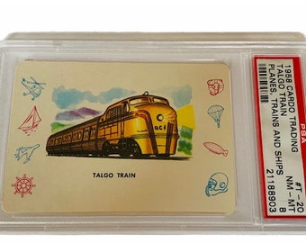 Planes Trains Ships Cars Automobiles Trading Collectors Card 1958 Cardo Trading Leaf Guild Graded Mint PSA 8 Talgo Locomotive Spanish T20