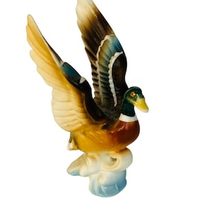 Duck Figurine mallard decoy fine bone china vtg miniature hunting decor gift mcm