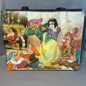 Vintage Walt Disney Tote Bag Snow White Seven Dwarfs 7 Purse 12X9 Zip Dopey Doc