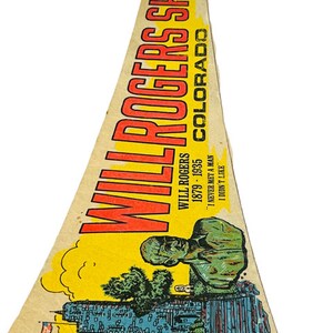Will Rogers Shrine Colorado antique vtg pennant flag banner 1960s Broadmoor CO ALC2