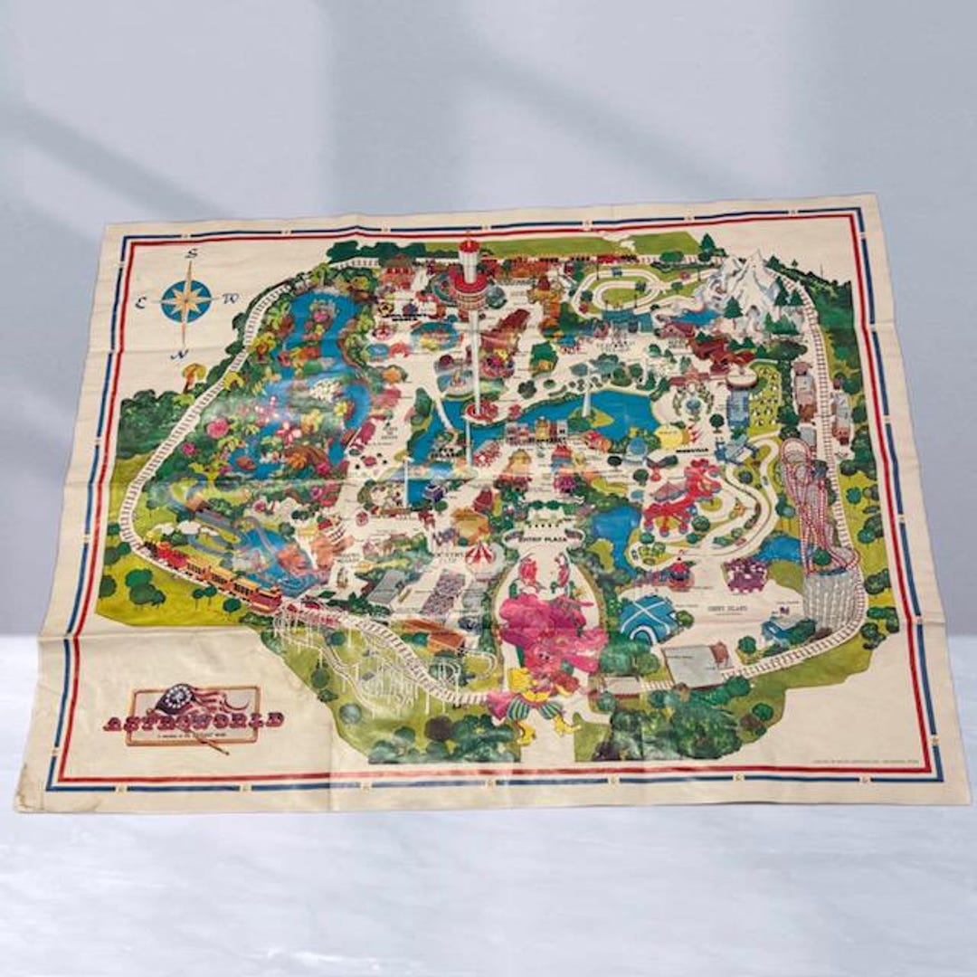 Vintage Astroworld Six Flags Theme Park Map 1968 OPENING YEAR Roller ...