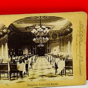 STÉRÉOVIEW sépia photographie photo antique americana Vintage VTG USA éphémères nous fait 1898 Windsor Hôtel Montréal salle à manger Canada