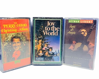 Cassette tapes music song album hit vtg set vintage pop rock roll classical religious Christmas holiday Perry Como joy to world Liebert poet