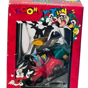Looney Tunes Christmas Ornament Bug Figurine Box Daffy Duck Trevco Red Car Tree