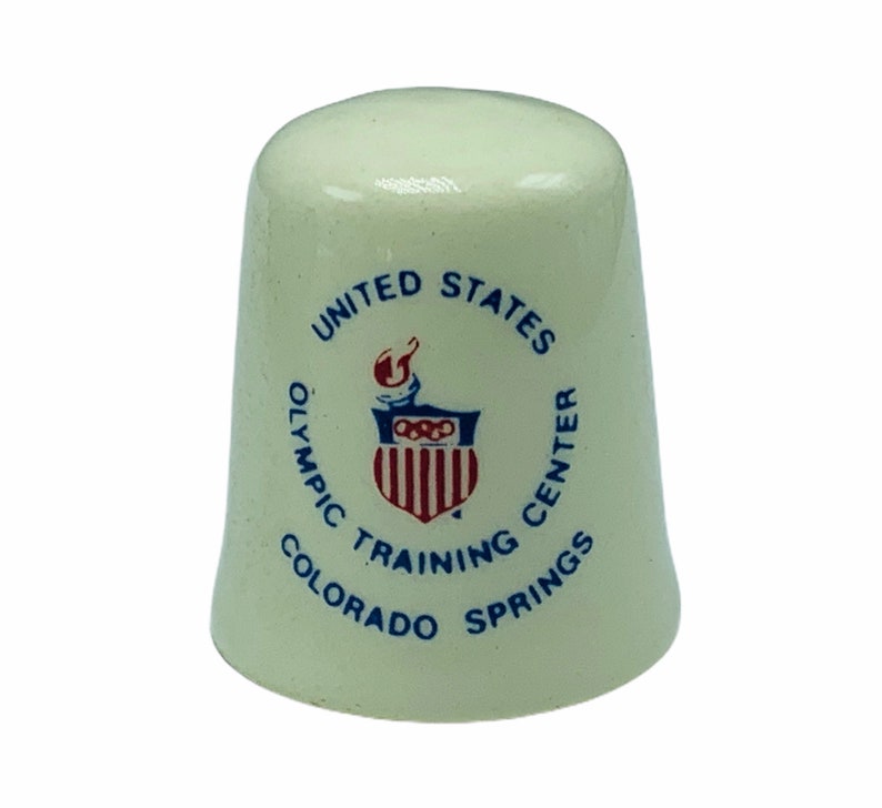 OLYMPIC TRAINING CENTER Thimble fine bone china vintage porcelain figurine miniature sewing craft gift colorado co springs torch