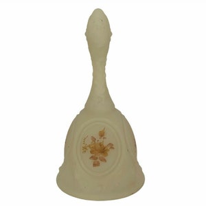 Fenton Bell Signed Glass beige figurine autumn Nancy R signature vtg custard mcm