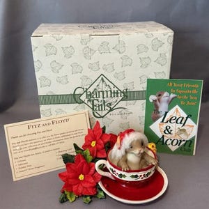 Vintage Charming Tails Figurine Mouse Fitz Floyd Christmas Tea Oh Teacup Cup Box