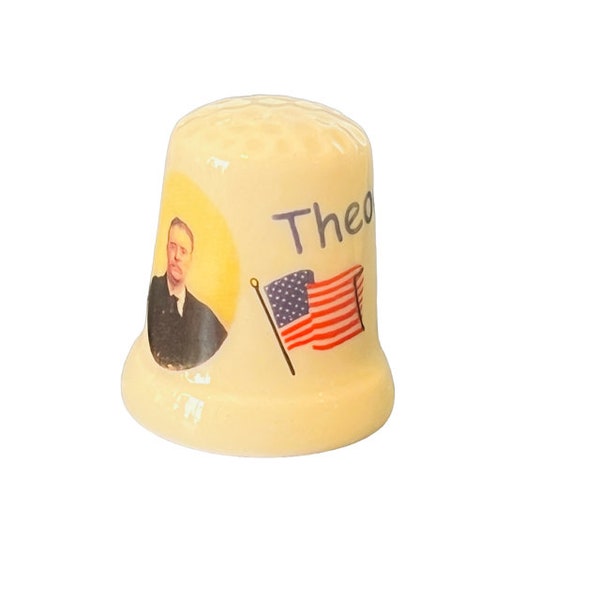 Theodore Roosevelt 26th US President Porcelain Thimble Franklin Mint Danbury vtg