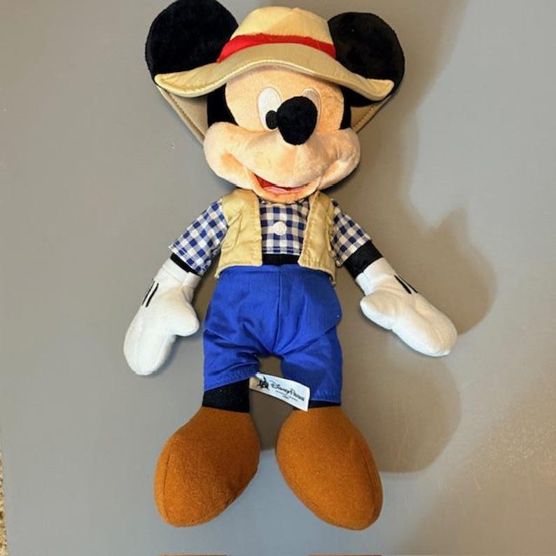 Vintage Walt Disney Parks plyschgosedjur Musse Pigg fiskande fiskare bild 1