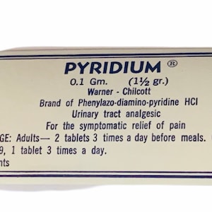 DRUGSTORE PHARMACY LABEL antique paper ephemera vintage ww1 era wwi advertising tag for bottle craft Pyridium warner chilcott
