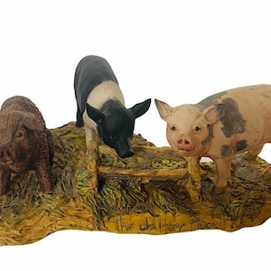 Pig Figurine vtg hog piglet gift decor collectible sculpture farm anthropomorphic Scotland Border Art family trough signed